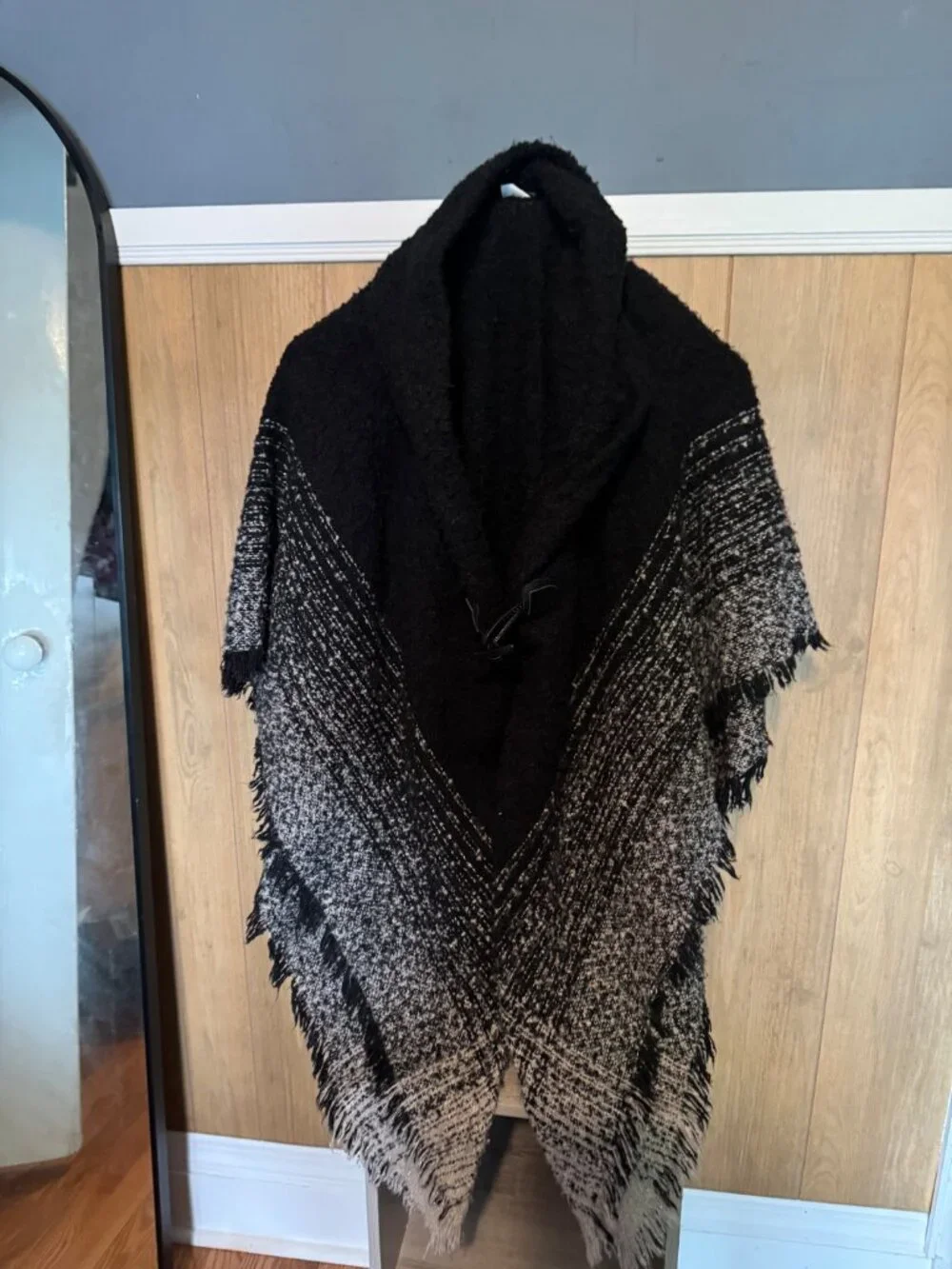 Accessory Street Black Hooded Fringed Cape Poncho Wrap One Size